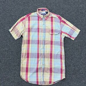 Allen Solly Mens Bombay Madras Plaid Short Sleeve Button Down Shirt Small Pink